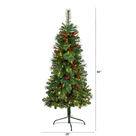5ft. Pre-Lit Flat Back Montreal Mountain Pine Artificial Christmas Tree, White LED Lights